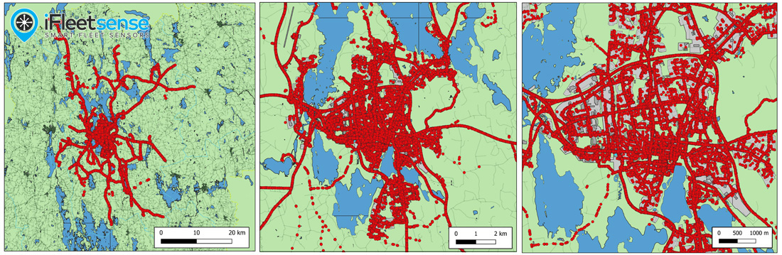 Geographic distribution of the iFleetsense Växjö Pilot